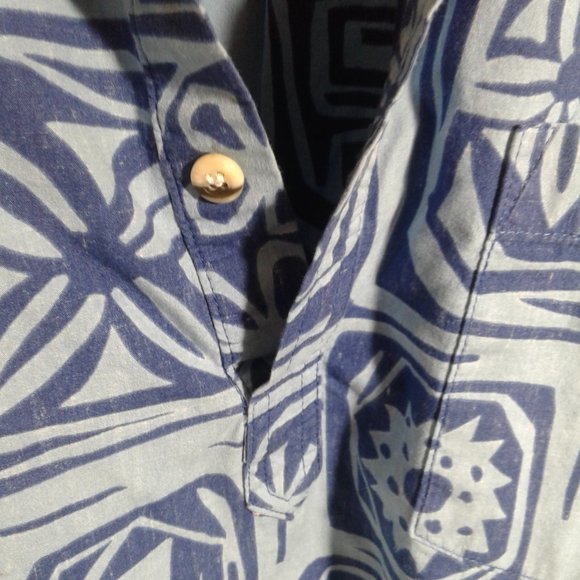 Go Barefoot Hawaiian Blue V-Neck Short Sleeve Shirt Men - M - Picture 3 of 7